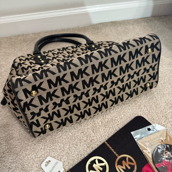 Michael Kors Logo Satchel Bundle with inspired necklace, mousepad, car coasters - Picture 9 of 16